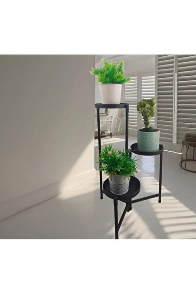 ITEM Suport metalic negru mat cu 3 nivee pentru ghivece flori 42×42×66