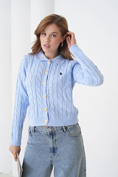 Park Karon Women's Polo Collar Hair Knit Button Detail Knitwear Cardigan 8525Sw