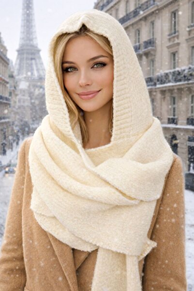 BALIENTE Ecru Wool Knitwear Tie-Down Balaclava Beanie Scarf