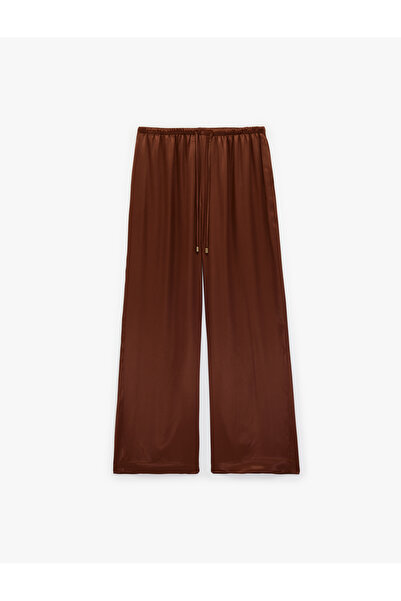 Koton Tie-Waist Straight Wide-Leg Satin Trousers