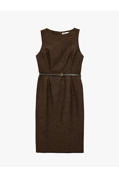 Koton Belt Detailed Crew Neck Sleeveless Midi Dress