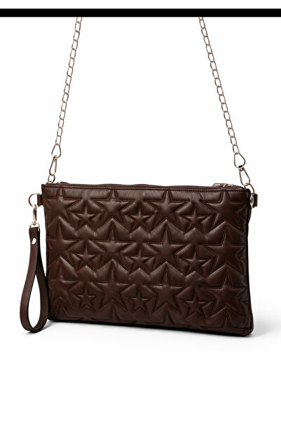 edaçanta Kadın kahverengi yıldız desenli portföy çanta
