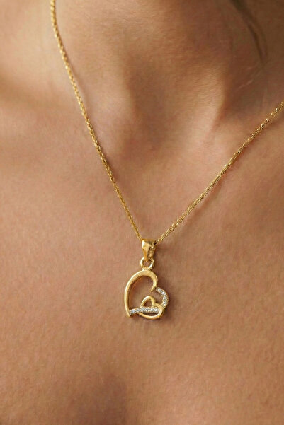 Baleno Concept 925 Ayar Gümüş İç İçe Geçmiş Çift Kalp Figürlü Zarif Kolye - S...