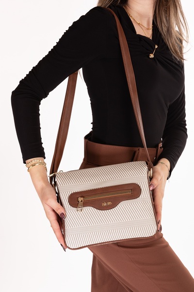 Gondol Γυναικεία Κομψή Καθημερινή Τσάντα ald.2808 Μπεζ Ζιγκ-ζαγκ