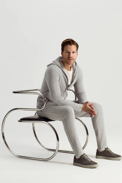 Hemington Saf Pamuk Bağcık Detaylı Açık Gri Slim Fit Triko Pantolon