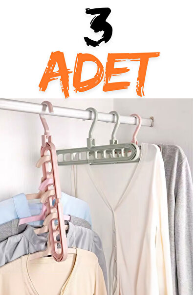 Rabelix Online Marketing 3 ADET 9 Göz Katlanabilir Akıllı Elbise Askısı Askıl...
