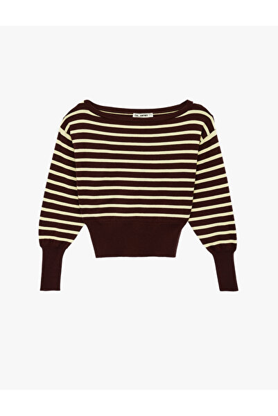 Koton Viscose Blended Long Sleeve Boat Neck Knit Sweater