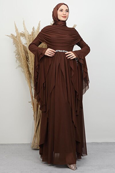 lizatesettür Livya Tül Abiye Kahve