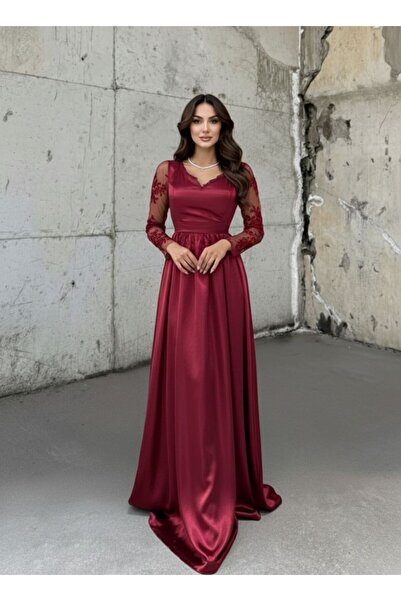 Sindimoda Melek Güpür Detay Saten Abiye 16326