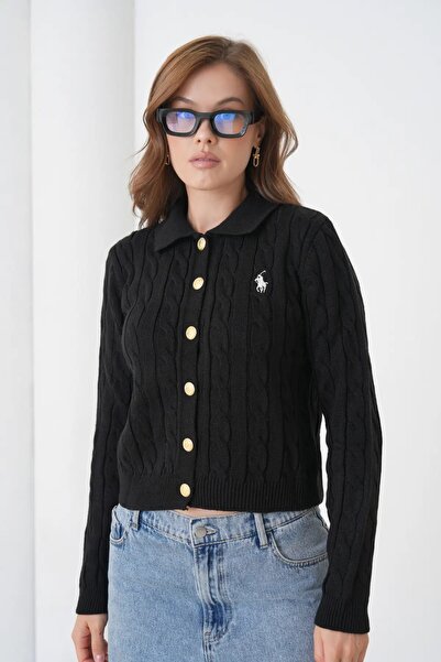 Park Karon Women's Polo Collar Hair Knit Button Detail Knitwear Cardigan 8525Sw