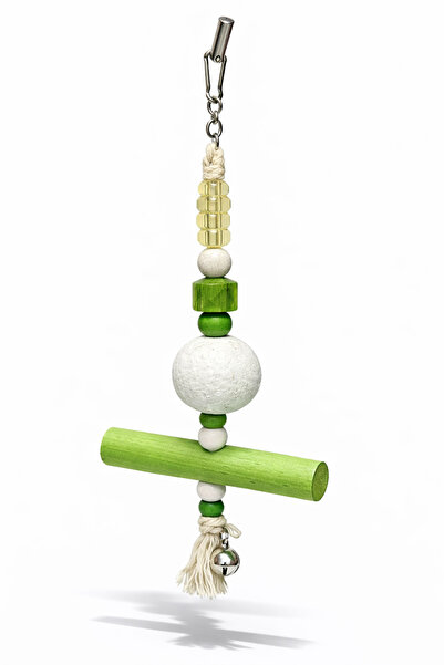 Papağanhane Muhabbet Kuşu Papağan Oyuncağı Yeşil Beyaz Ahşap Tünek Zilli Doğa...