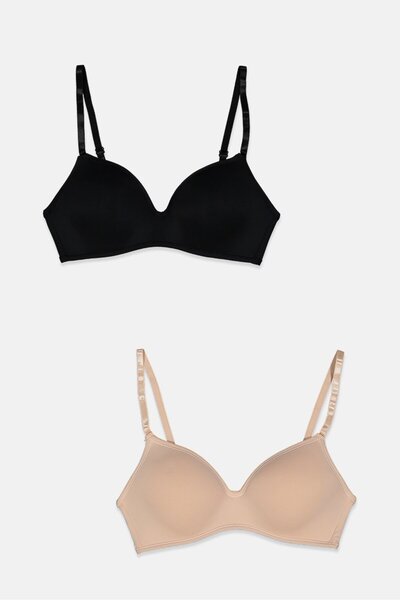 RENE ROFE Women 2 Pieces Comfort Wire Free Bra, Tan and Black