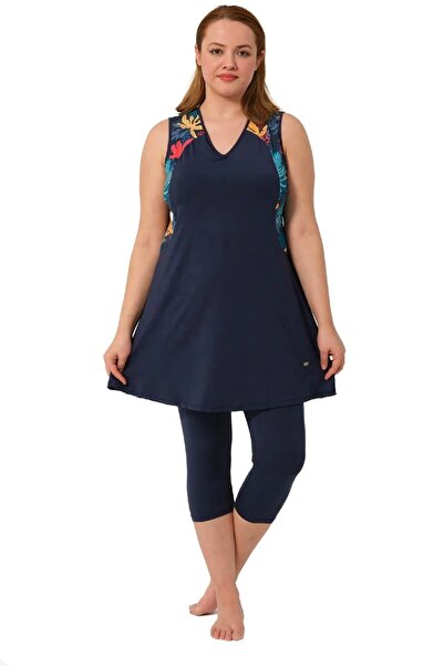 TESMAY Large Size Full Covered Hijab Swimsuit 2526 Dark Navy Blue