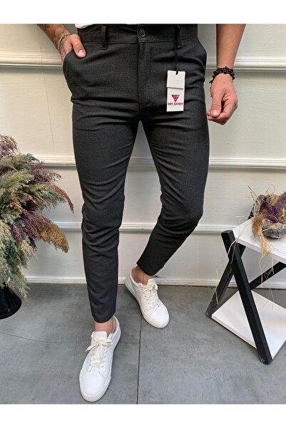 Ser Joven Men's Anthracite Slim Fit Stretch Fabric Plain Fabric Trousers