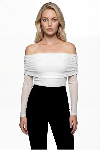 Auroveen Madonna Collar Long Sleeve Ultra Light Knitted Blouse Av1552