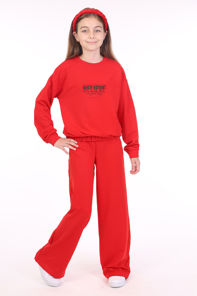 Toontoy Set de 2 piese pentru fete: Hanorac imprimat cu gâtul tip crewneck și...
