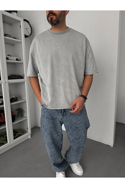 BYBASICMAN Gray Cut-Sleeve Washable Oversize T-Shirt C-102