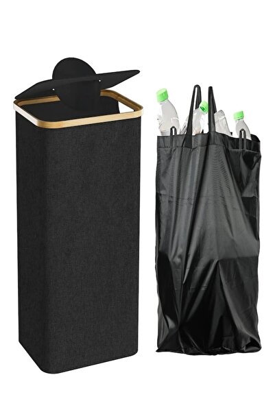 Viacare 100L Recycling Laundry Basket with Bamboo Frame, Fabric Storage Bin