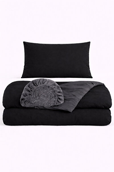 İQON Σετ Παπλωματοθήκη με Ελαστικό Σεντόνι Μονό OTLT1 Μαύρο-Γκρι