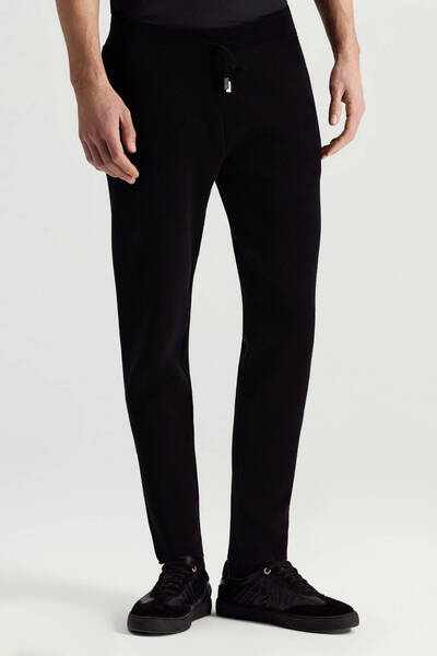 Hemington Saf Pamuk Bağcık Detaylı Siyah Slim Fit Triko Pantolon