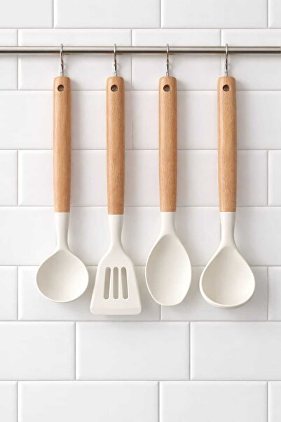 Naturael Home Ahşap Saplı Silikon Mutfak Gereçleri Seti 4'lü - Isıya Dayanıkl...