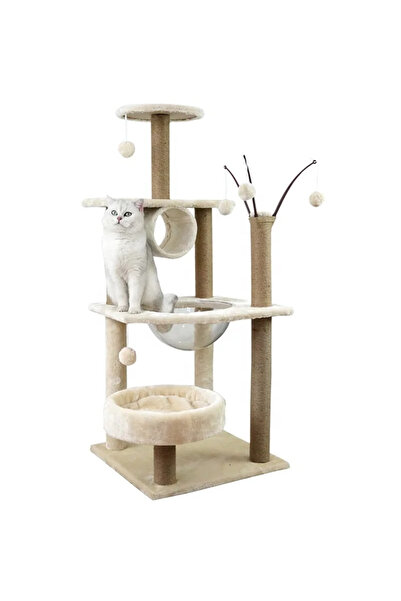 Zenva Cat Play Set - 120 cm, with Nest, Tunnel, Transparent Bowl, Cream