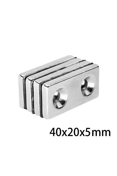 Genel Markalar 40X20x5-5mm Çift Havşa Delikli Neodyum Güçlü Mıknatıs - Neodim...
