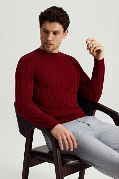 Hemington Extrafine Merino Yün-Pamuk Karışım Desenli Bordo Triko