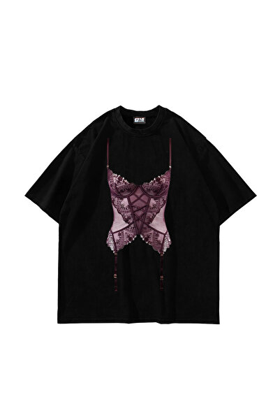 Sekizbiraltı Mulberry Printed Oversize Unisex Black Tshirt