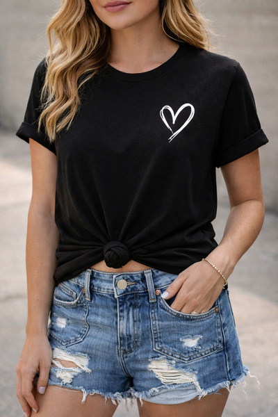 ArtYus Tricou unisex cu guler rotund, din bumbac imprimat Heart Love, cu croi...