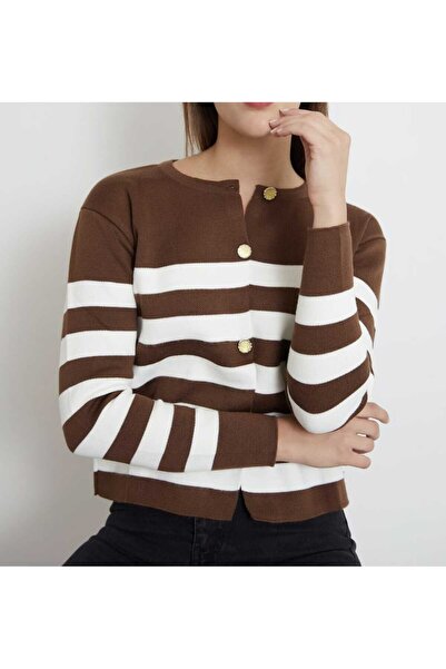 Bracha Thessaloniki Striped Comfortable Fit Button Detailed Knitwear Cardigan