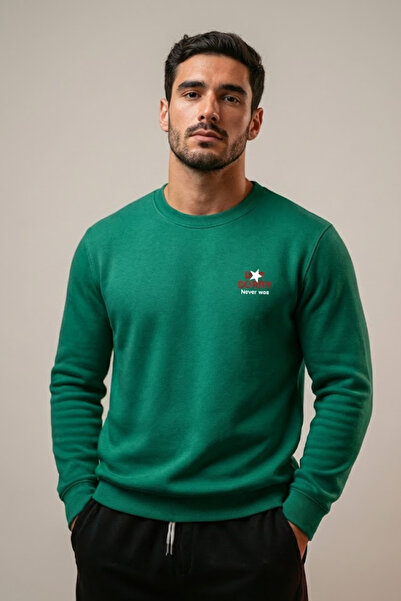 COMBİNE MİCHAİL Ανδρικό φούτερ με στάμπα στο στήθος σε πράσινο χρώμα