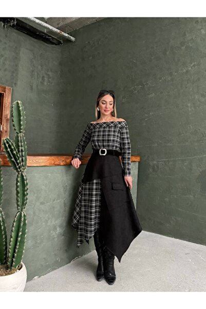 BRGCLOTHING Plaid Cotton Madonna Collar Dress (Belt Included)