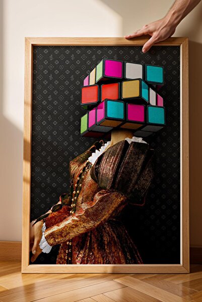 Saturn Tablou cu cap de femeie în stil Rubik's Cube, în stil renascentist, cu...