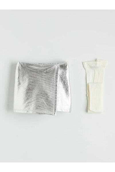 LC Waikiki LCW Kids Gri Parlak Görünümlü Kız Çocuk Şort Etek Ve Külotlu Çorap