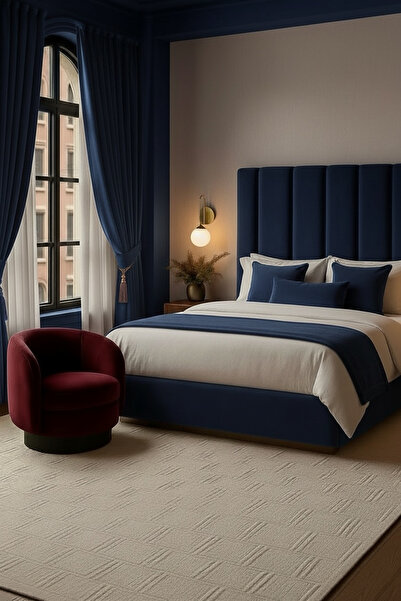 JACA 6'Lı Sağ-Sol Kadife Kumaş Fon Perde & Yatak Runner & İç Dolgulu Kare Dik...