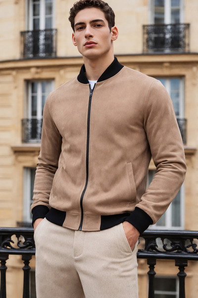 comstar Men's Trend Slim Fit Unlined Nubuck Suede Brown Jacket