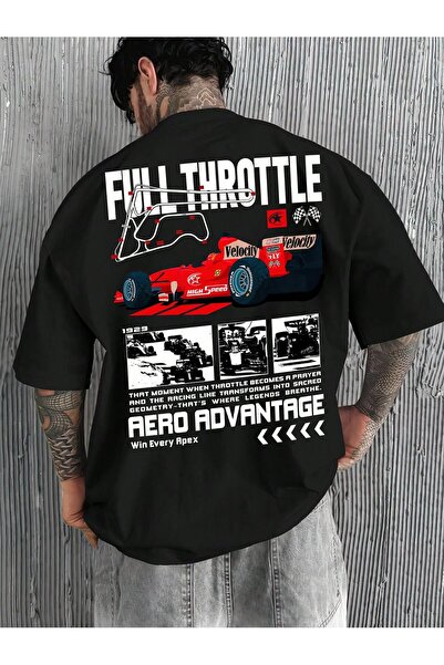PENTHİLUS تي شيرت رجالي أسود بأكمام قصيرة وياقة دائرية مطبوع عليه سيارة سباق ...