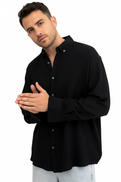 MENOFOURSWEAR Men's Etamin Linen Oversize Shirt Black