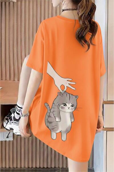 Oksit Hand And Cat Γυναικεία oversized Basic T-Shirt με λαιμόκοψη Βαμβάκι πόν...