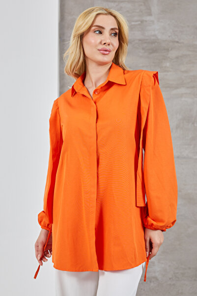 zenne Pile detailed shirt orange