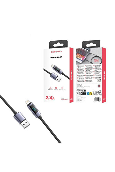 VEN-DENS USB-A to IP Fast Charging & Data Cable 2.4A with LED Display, Durabl...