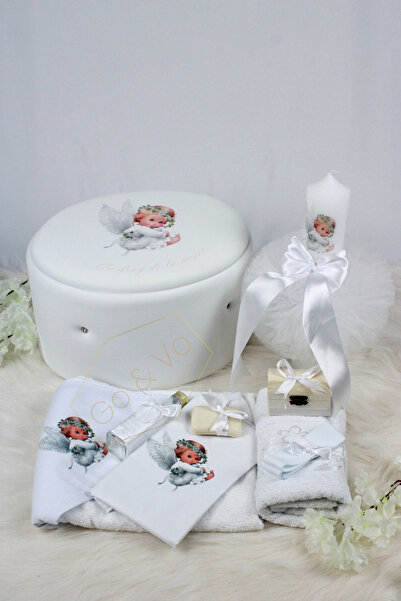 GoVo Kids Trusou botez cu lumanare, Ingeras – Set complet botez, 9 piese, Cut...