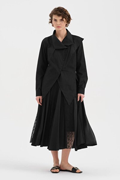 tw3 Kadın Önü Çapraz Kapamalı Uzun Kollu Tasarım Gömlek