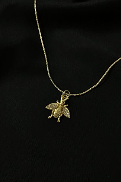 Vanelia Stone Detailed Bee Figured Gold Necklace