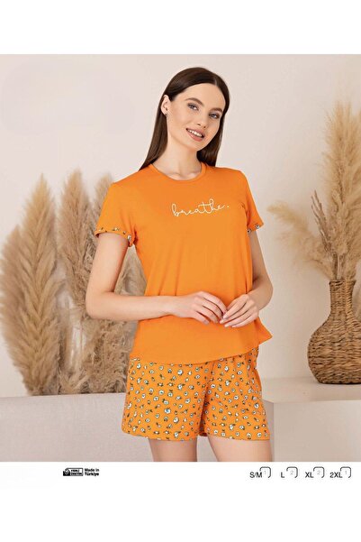 İpek Women's Short Sleeve Crew Neck Floral Pattern Shorts Pajama Set