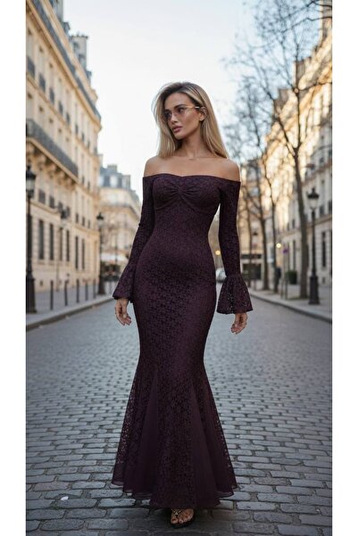 Pulli Collection Βραδινό φόρεμα ψαροειδούς σχήματος με δαντέλα και ανοιχτούς ...