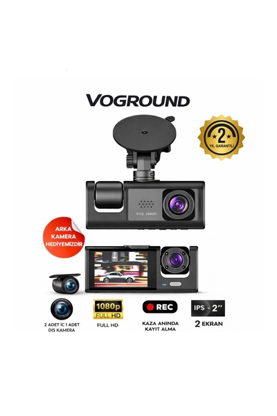 Voground Araç Kamerası Çift Kameralı 1080P Full HD Ön Arka Dash Cam Gece Görü...