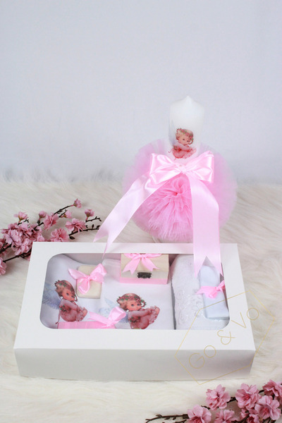 GoVo Kids Trusou botez cu lumanare, Ingeras – Set complet botez, 8 piese, Cad...