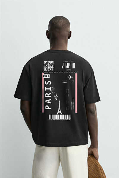 king brich Kingbrich Paris Flight Printed Oversize Men's T-Shirt